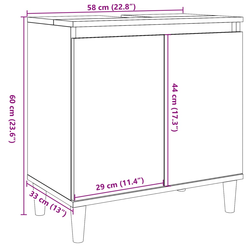 Betongrauer Waschbeckenunterschrank 58x33x60 cm, Holzwerkstoff