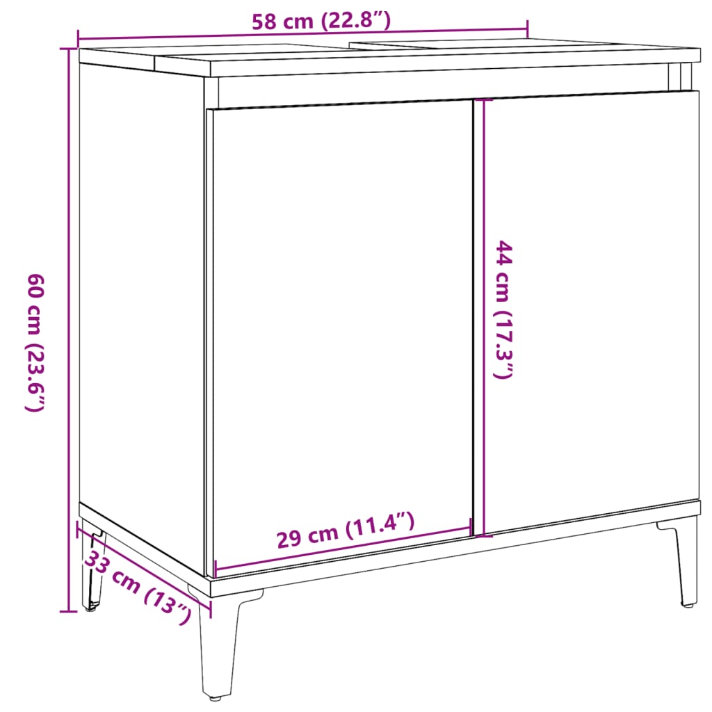 Meuble d'évier gris béton 58x33x60 cm bois d'ingénierie