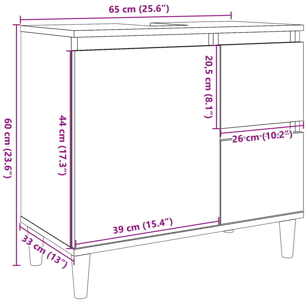 Armoire d'évier gris béton 65x33x60 cm bois d'ingénierie