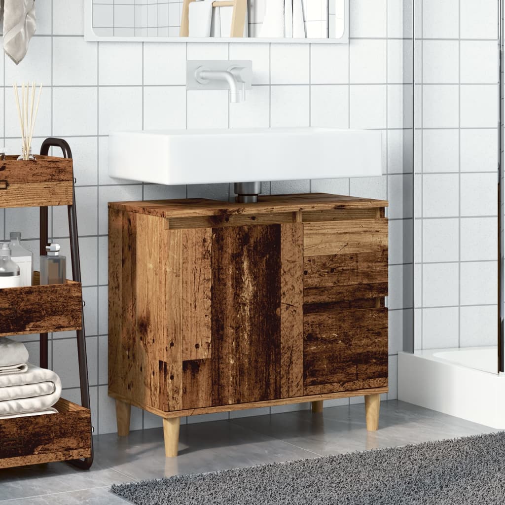 Armoire lavabo vieux bois 65x33x60 cm bois d'ingénierie