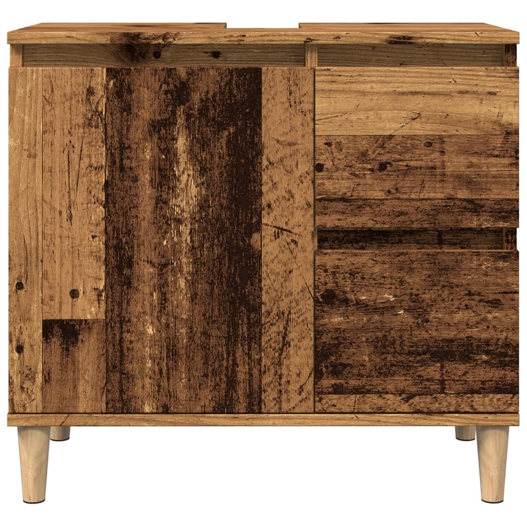 Armoire lavabo vieux bois 65x33x60 cm bois d'ingénierie