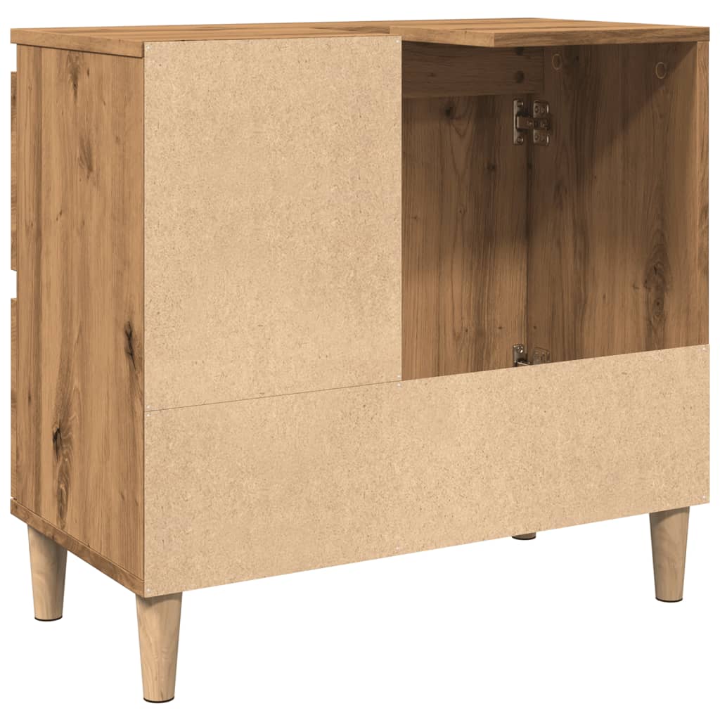 Armoire lavabo chêne artisanal 65x33x60 cm bois d'ingénierie