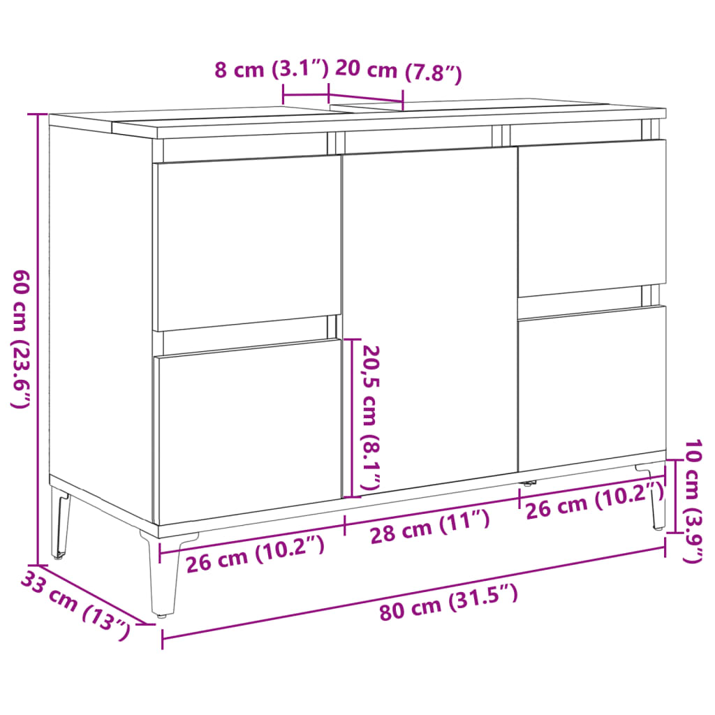 Betongrauer Spültisch 80x33x60 cm, Holzwerkstoff