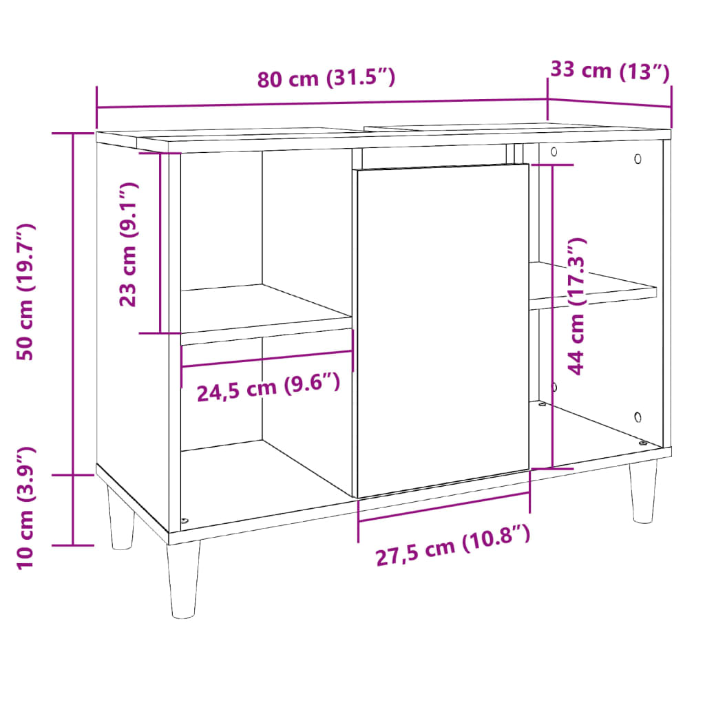 Armoire de salle de bain vieux bois 80x33x60 cm bois ingénierie