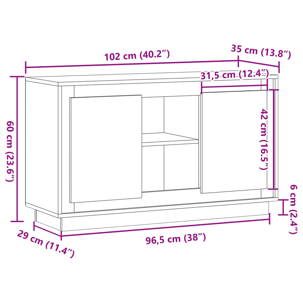 Buffet vieux bois 102x35x60 cm bois d'ingénierie