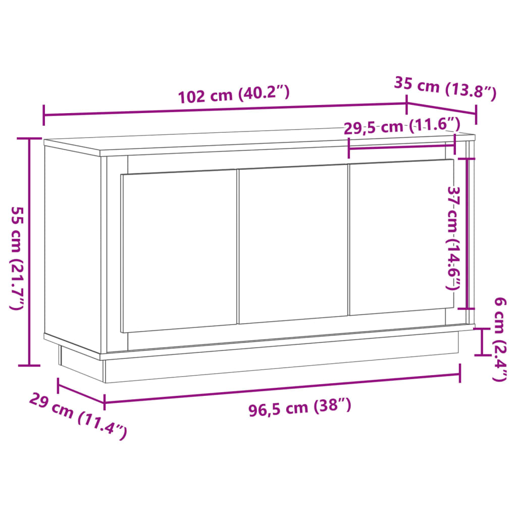 Buffet vieux bois 102x35x55 cm bois d'ingénierie