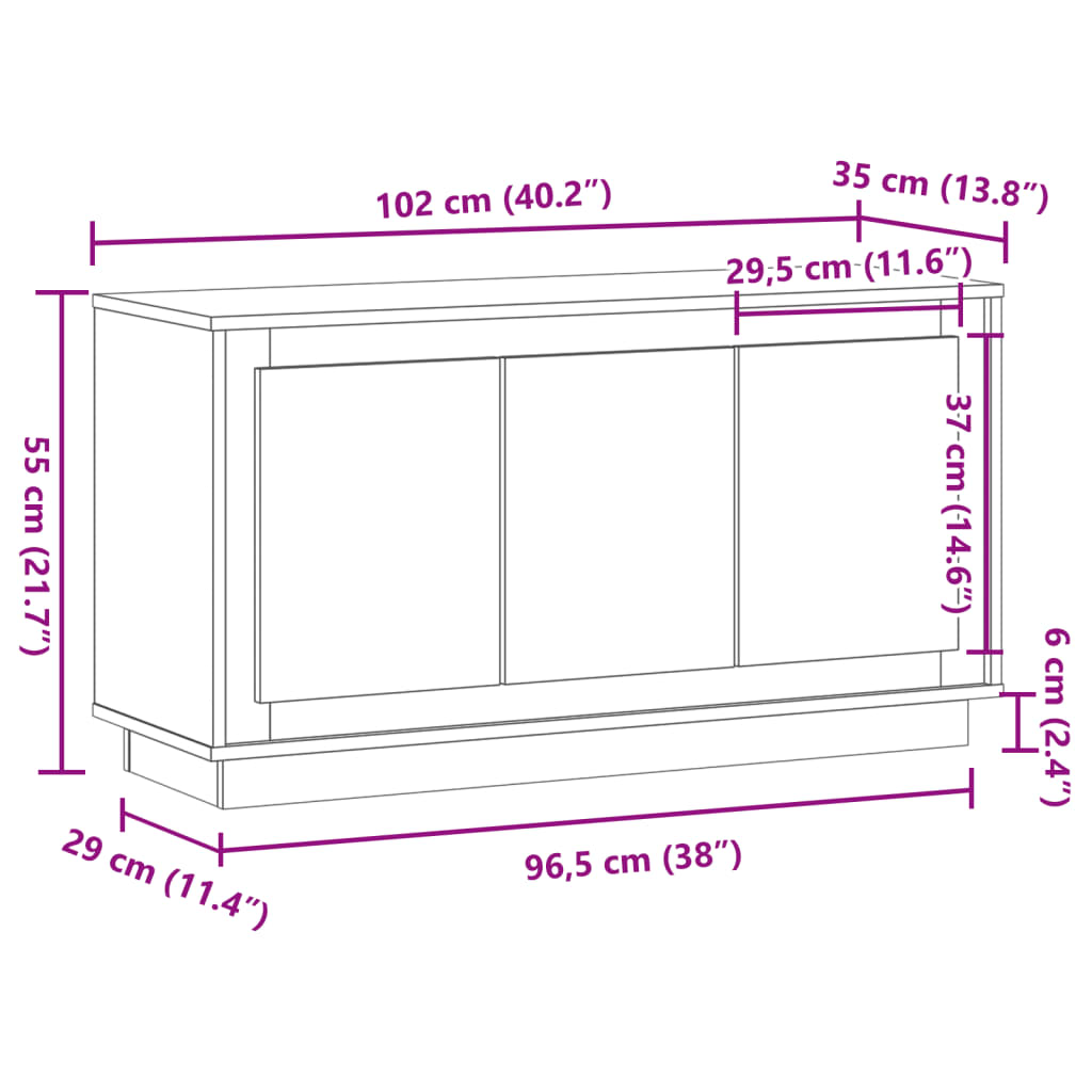 Buffet chêne artisanal 102x35x55 cm bois d'ingénierie