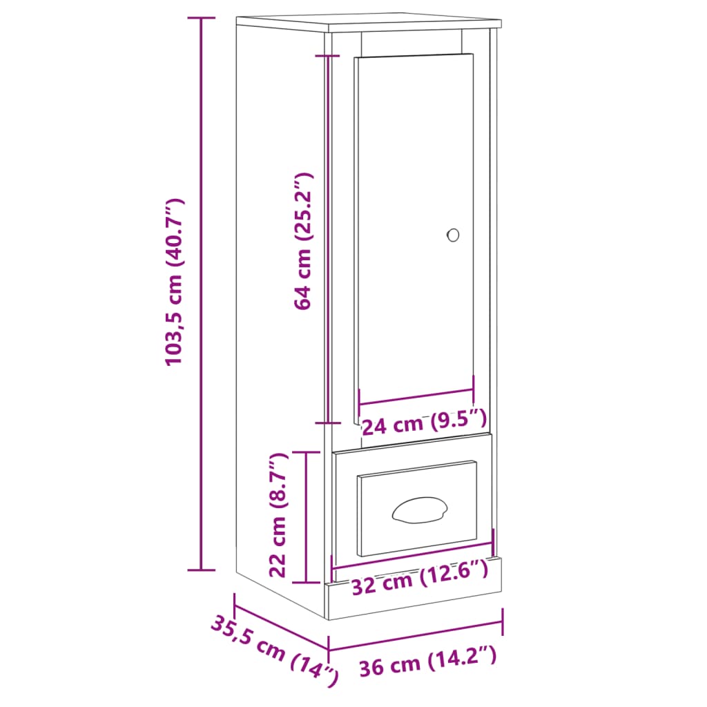 Buffet haut chêne artisanal 36x35,5x103,5 cm bois d'ingénierie