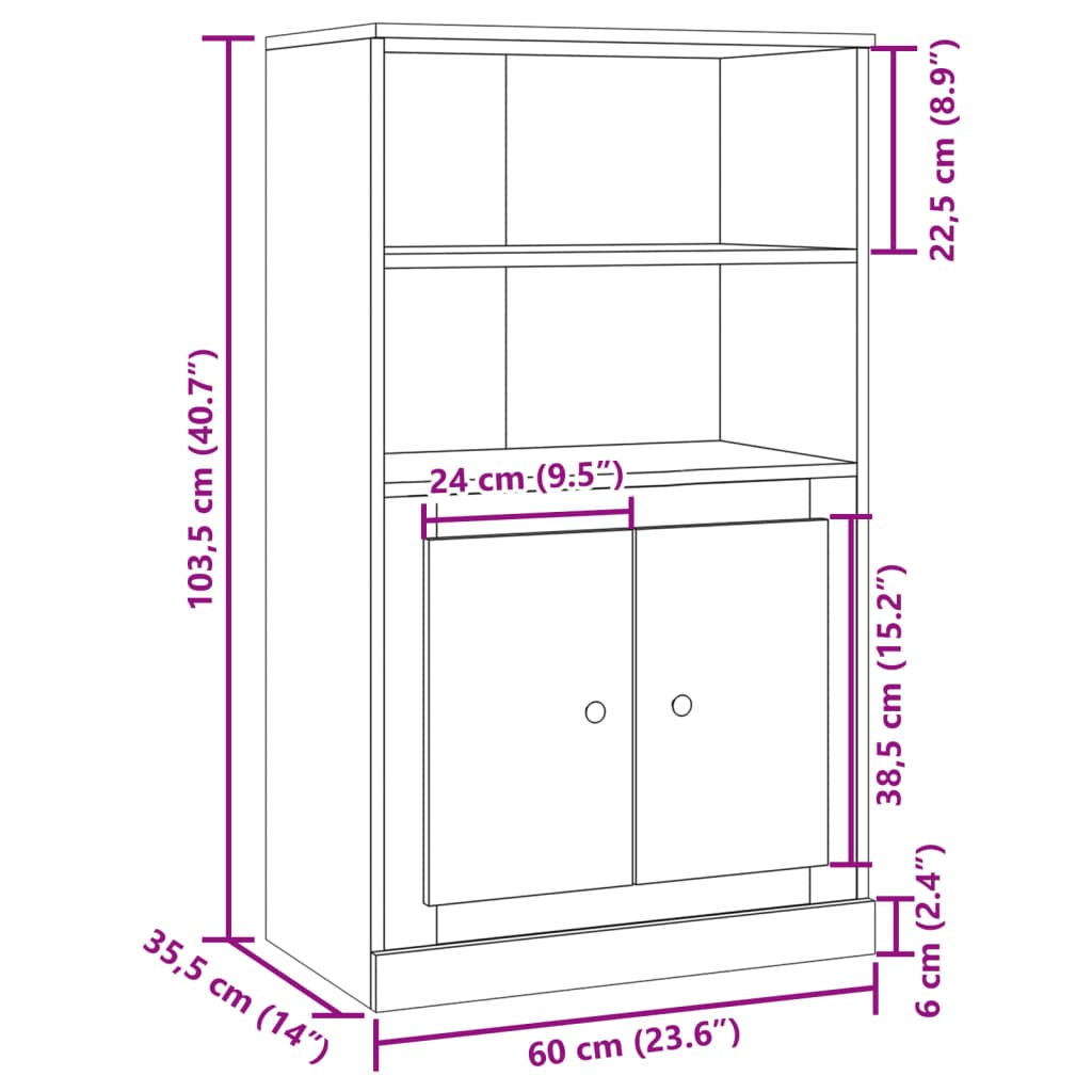 Buffet haut vieux bois 60x35,5x103,5 cm bois d'ingénierie