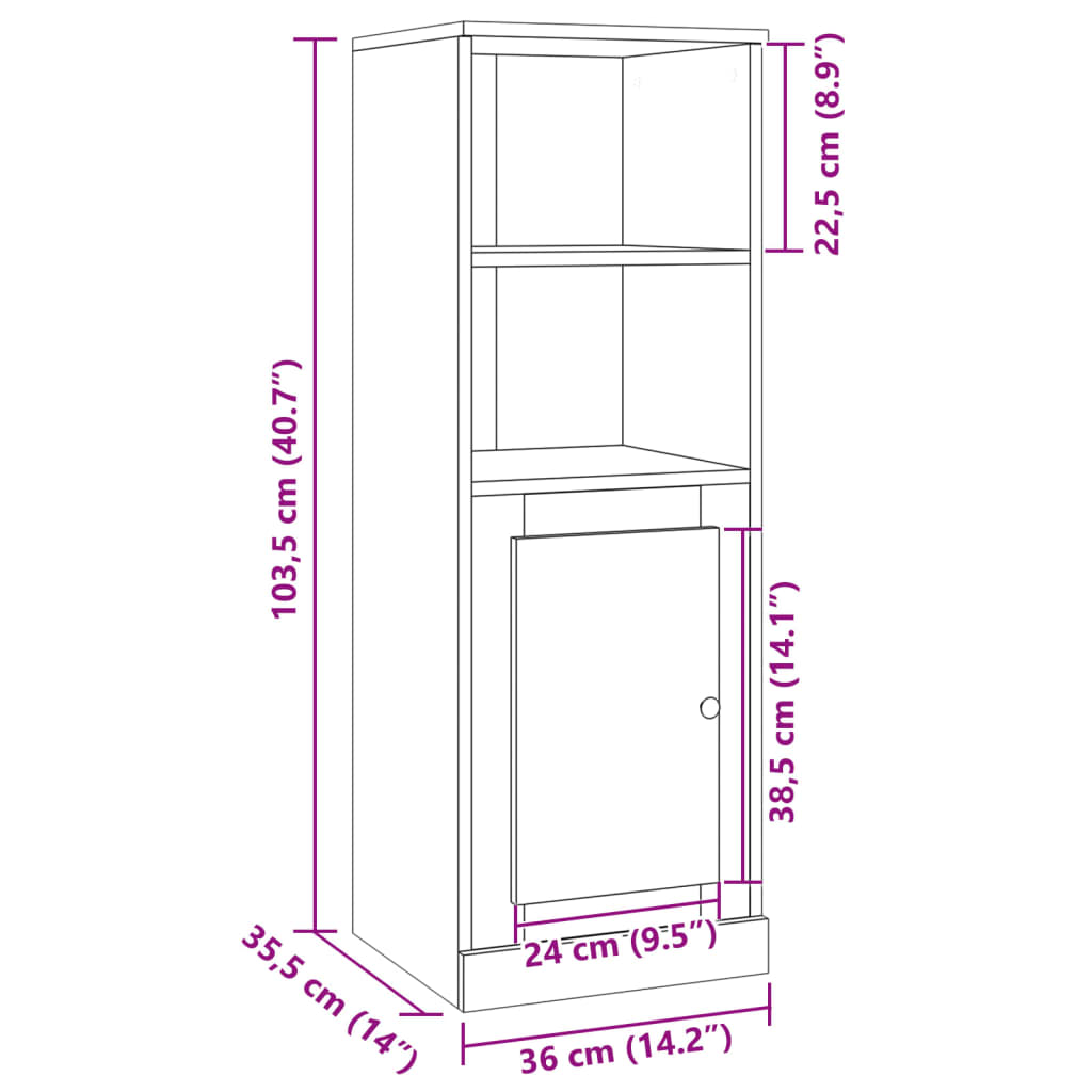 Buffet haut chêne artisanal 36x35,5x103,5 cm bois d'ingénierie