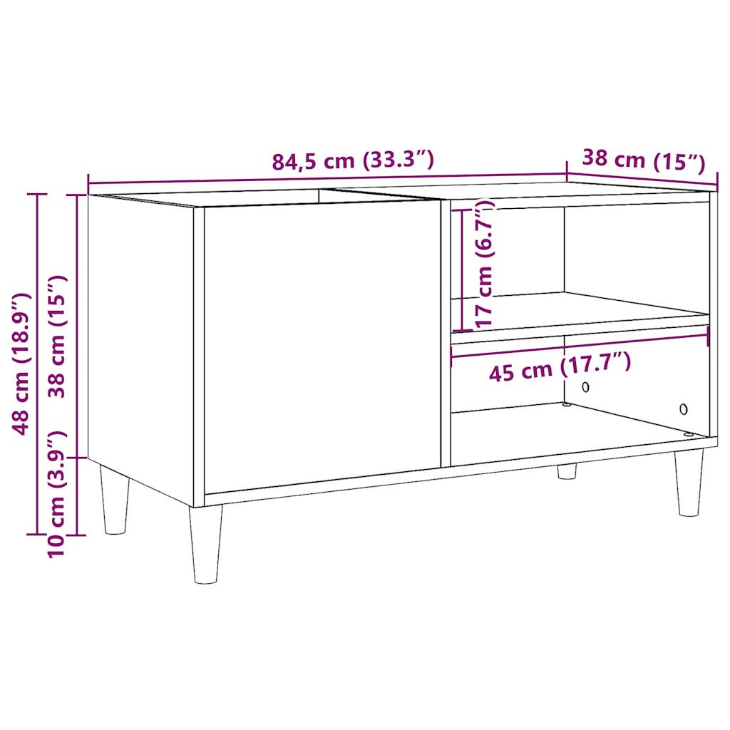 Old wood record cabinet 84.5x38x48 cm engineered wood