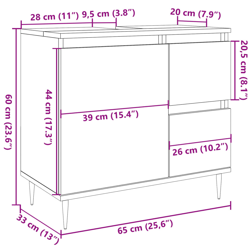 Armoire de salle de bain gris béton 65x33x60 cm