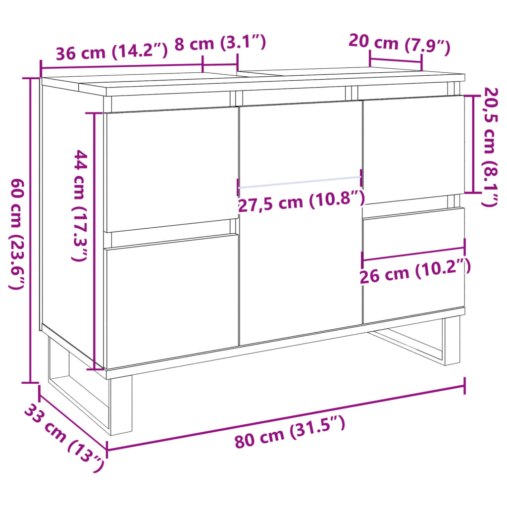 Armoire de salle de bain vieux bois 80x33x60 cm bois ingénierie