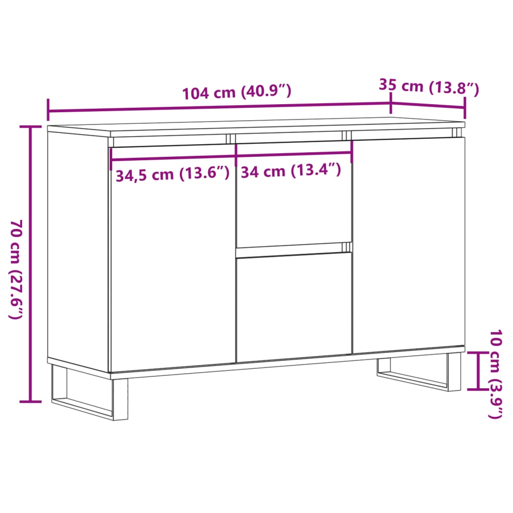 Buffet vieux bois 104x35x70 cm bois d’ingénierie