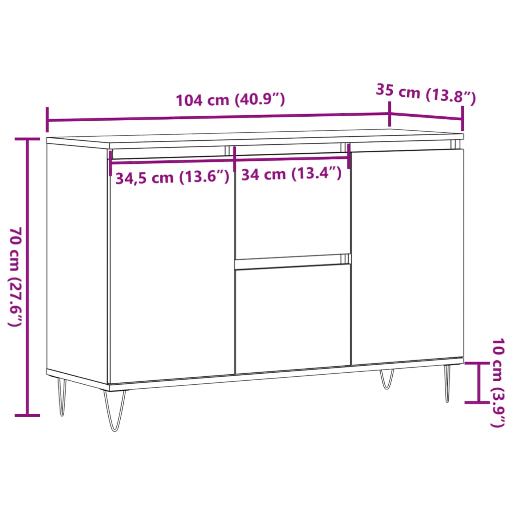 Buffet vieux bois 104x35x70 cm bois d’ingénierie