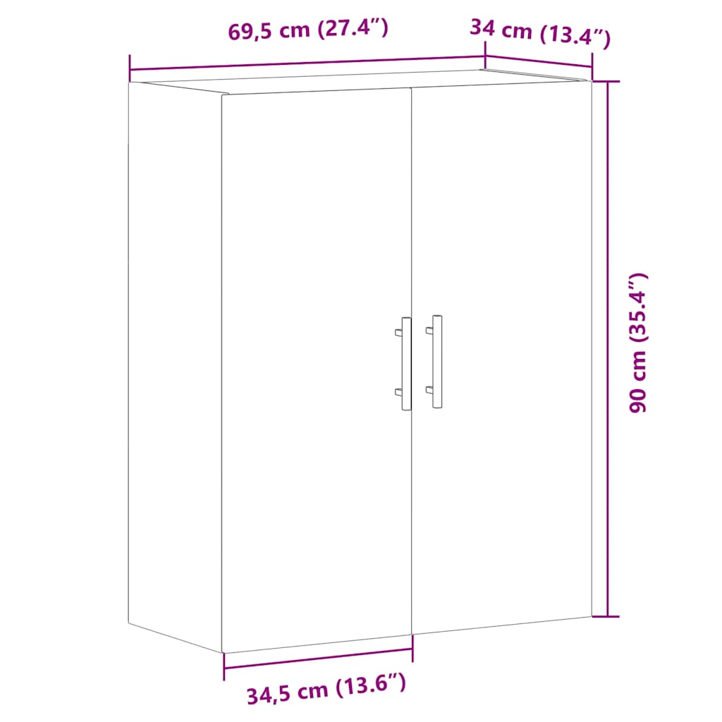 Armoire murale chêne artisanal 69,5x34x90 cm