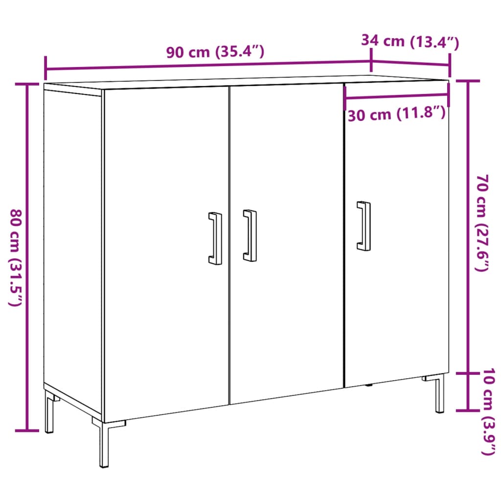 Altholz-Sideboard 90x34x80 cm, Holzwerkstoff