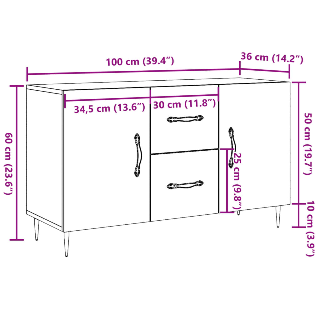 Buffet vieux bois 100x36x60 cm bois d'ingénierie