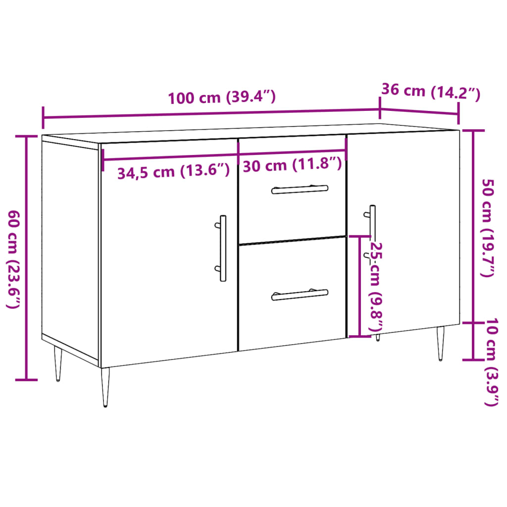 Buffet vieux bois 100x36x60 cm bois d'ingénierie