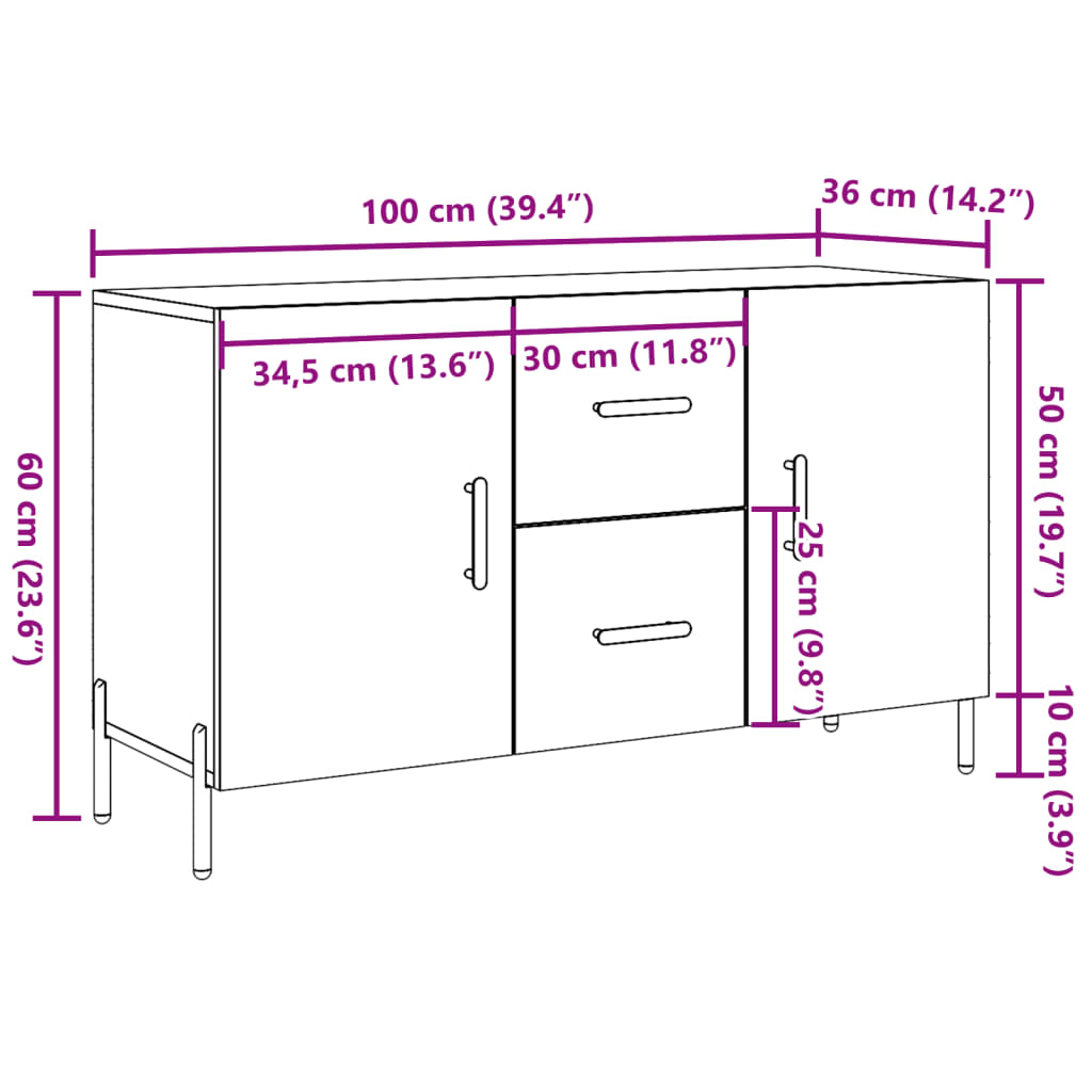 Buffet vieux bois 100x36x60 cm bois d'ingénierie