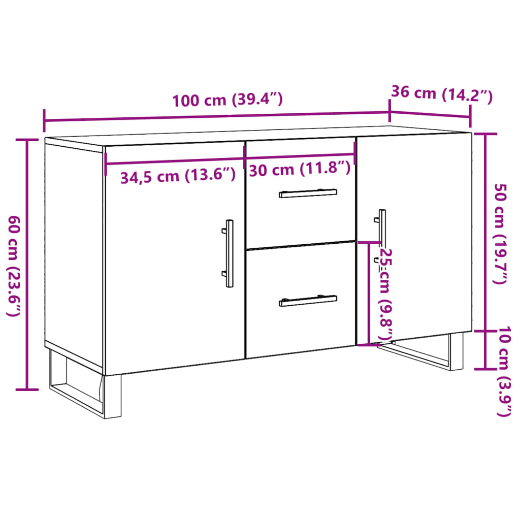 Buffet vieux bois 100x36x60 cm bois d'ingénierie