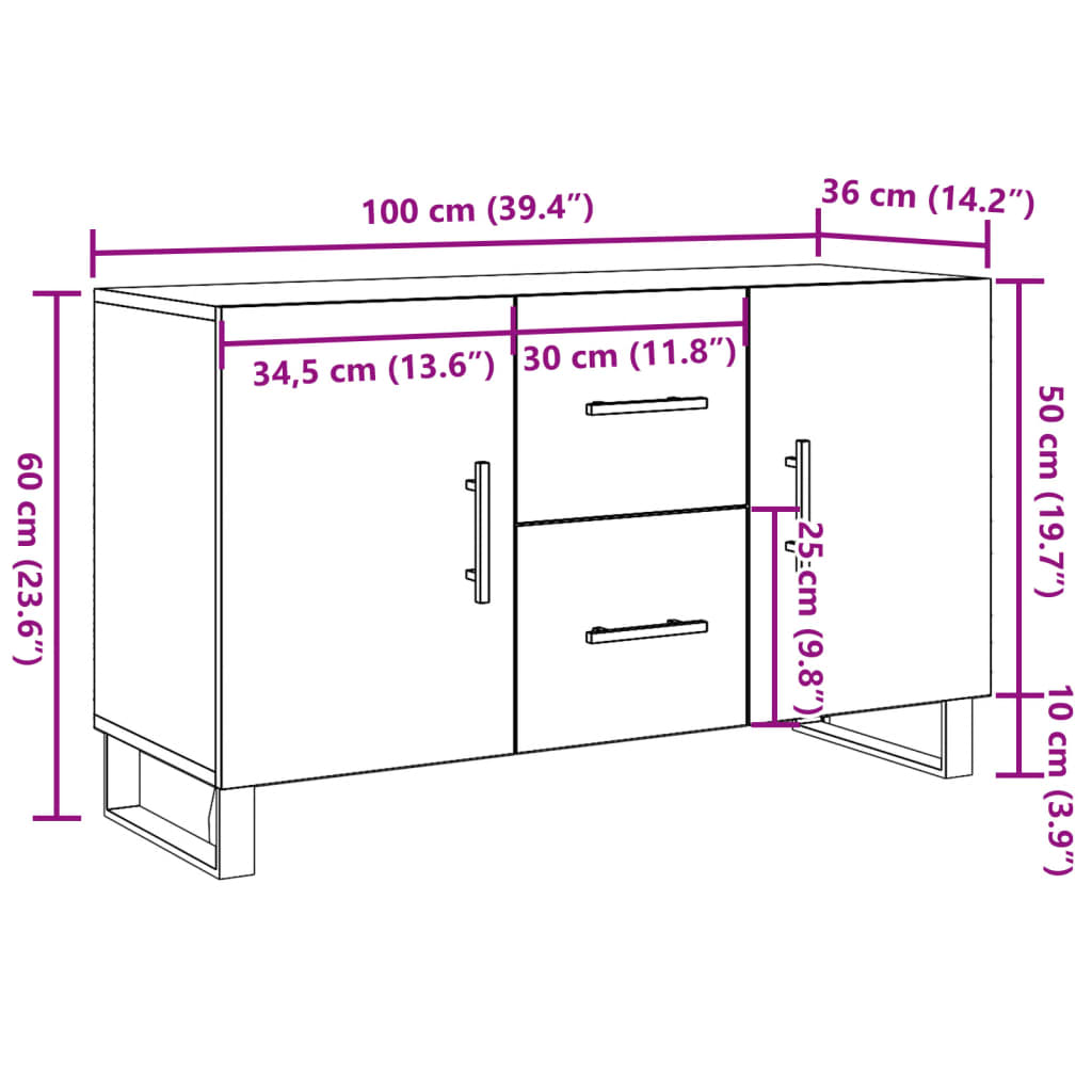 Buffet chêne artisanal 100x36x60 cm bois d'ingénierie