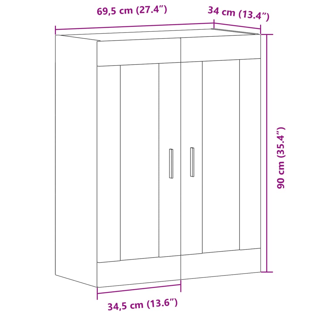 Armoire murale chêne artisanal 69,5x34x90 cm