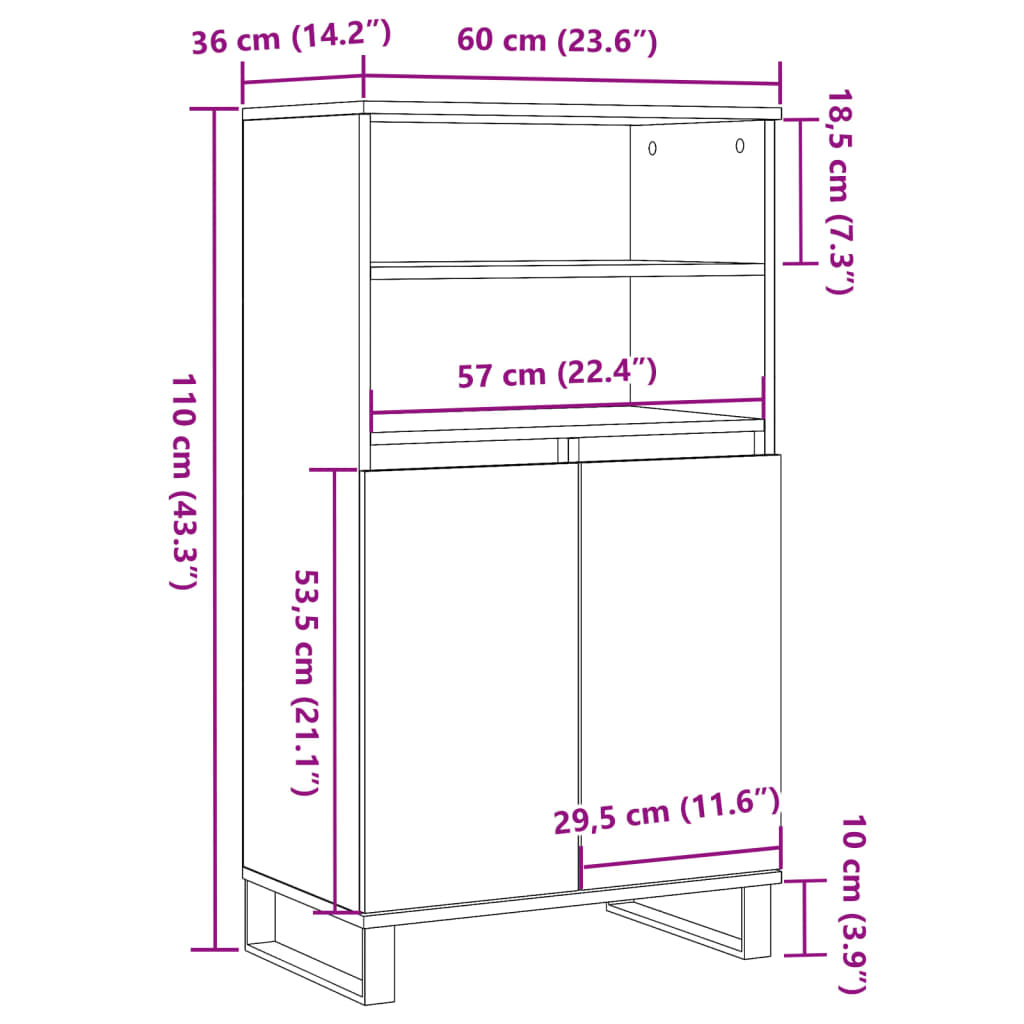 Buffet haut chêne artisanal 60x36x110 cm bois d'ingénierie