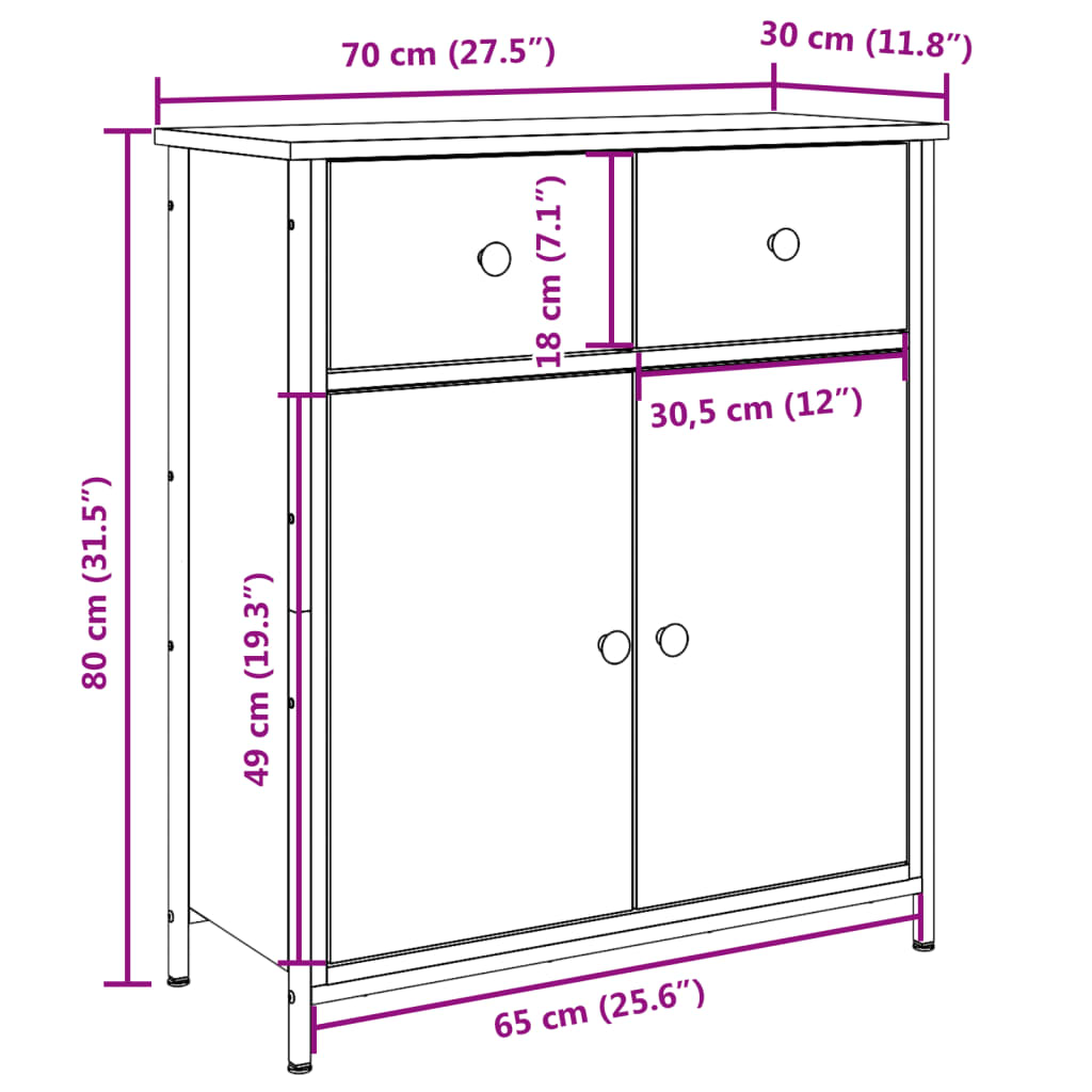 Altholz-Sideboard 70x30x80 cm aus Holzwerkstoff