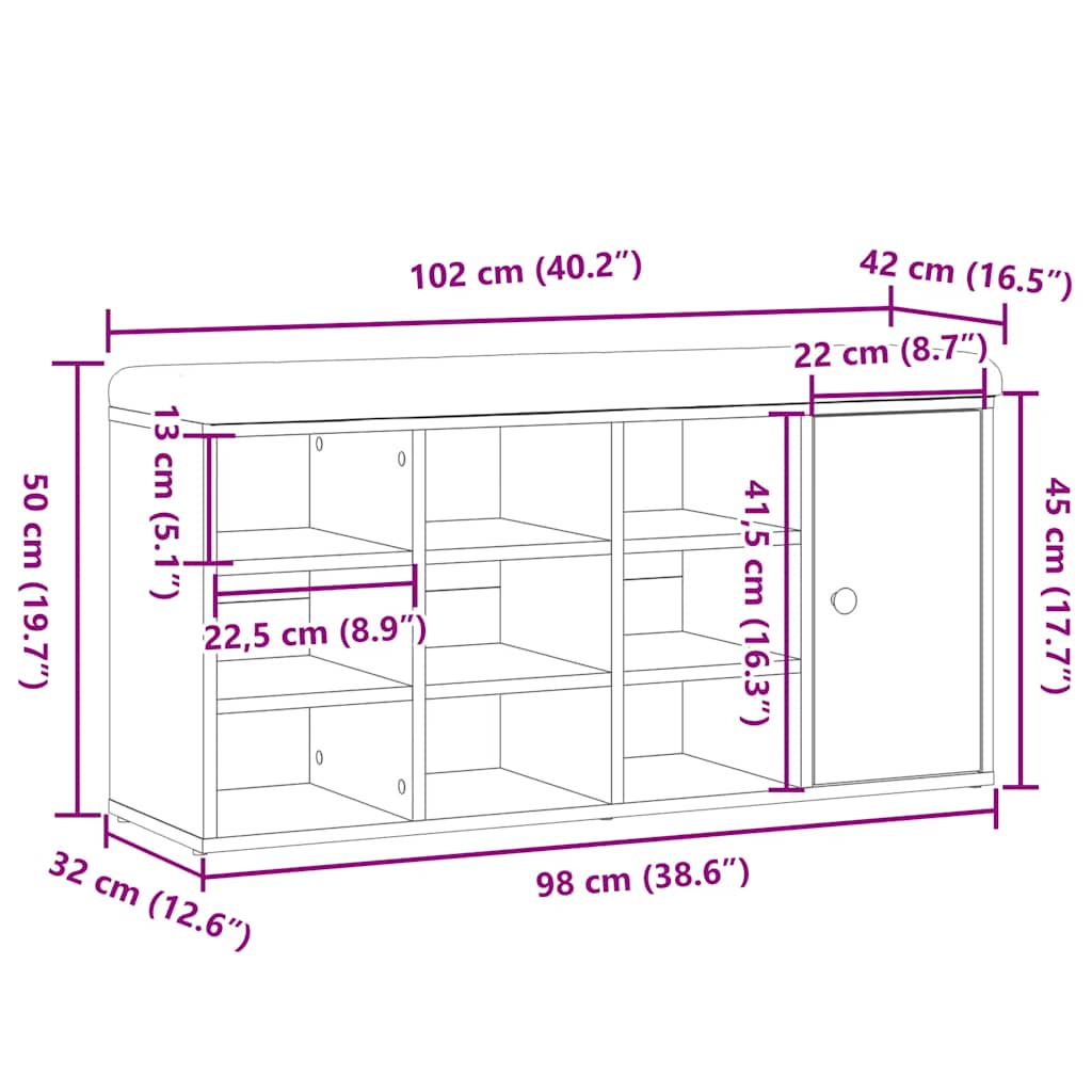 Banc à chaussures vieux bois 102x32x50 cm bois d'ingénierie