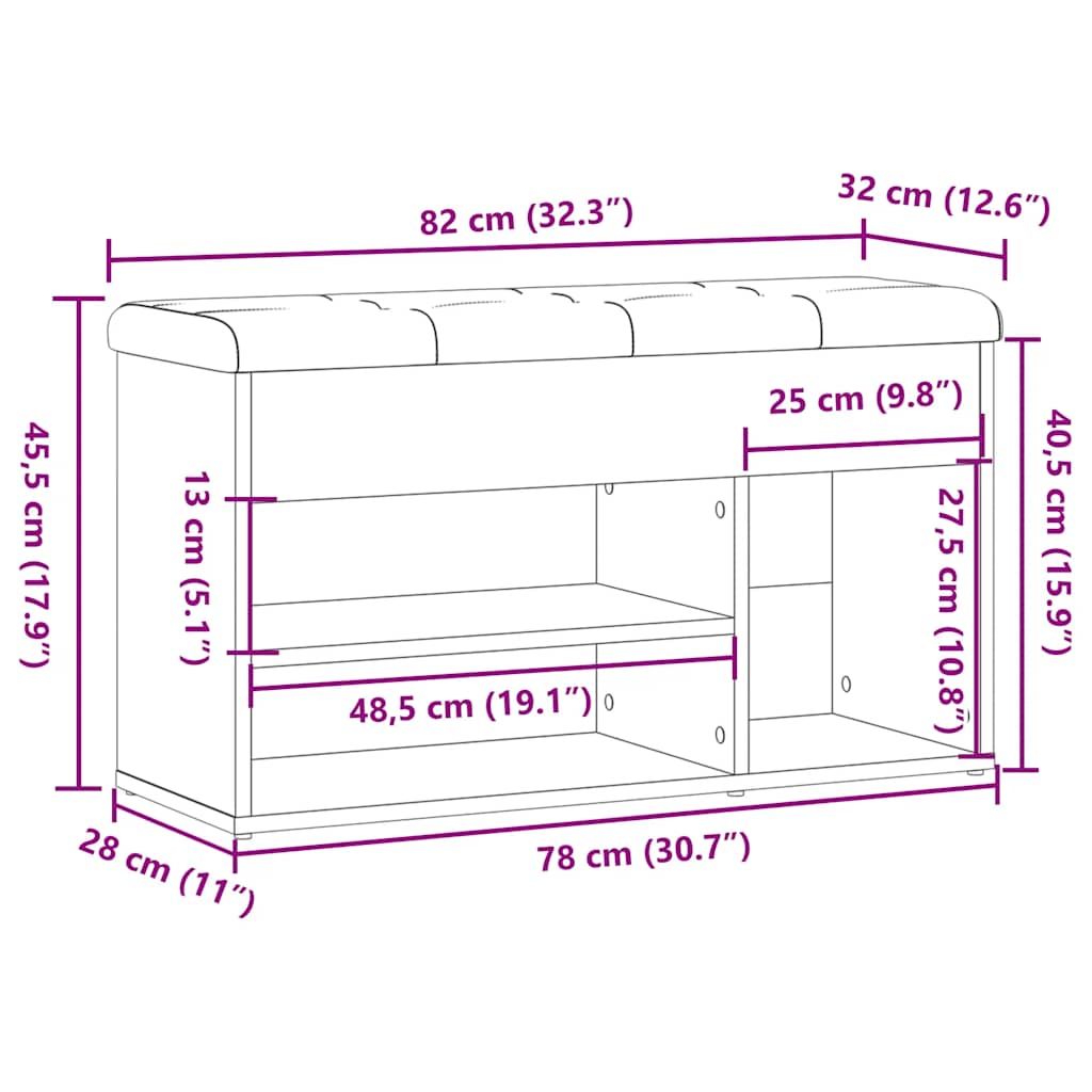 Banc à chaussures vieux bois 82x32x45,5 cm bois d'ingénierie