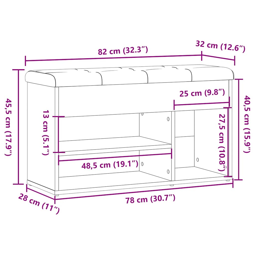 Banc à chaussures chêne artisanal 82x32x45,5 cm bois ingénierie