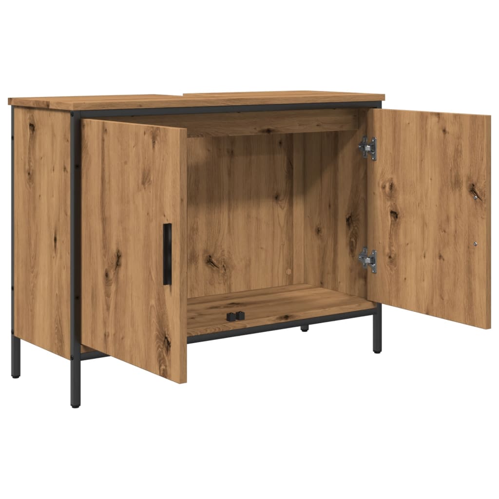 Handgefertigter Waschbeckenschrank aus Eichenholz, 80 x 30 x 60 cm, Holzwerkstoff