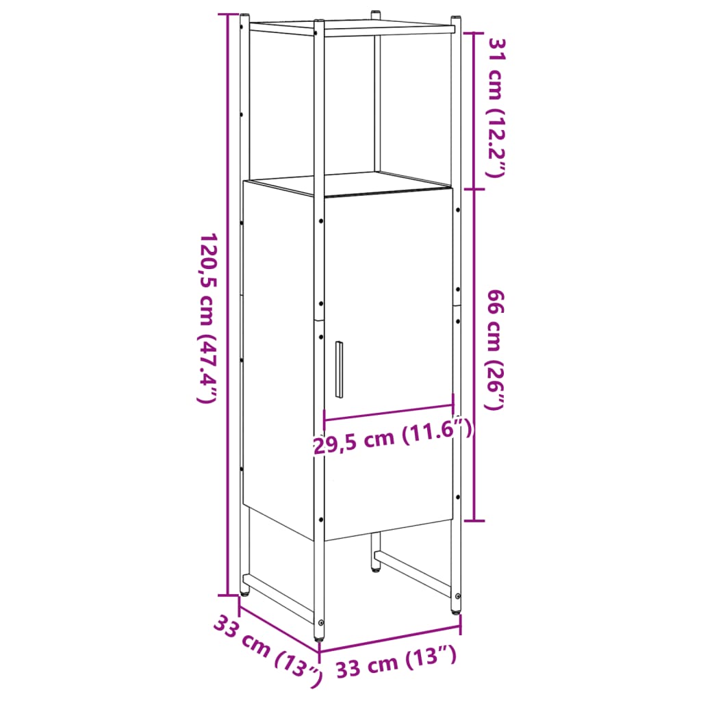 Armoire de salle de bain chêne artisanal 33x33x120,5 cm