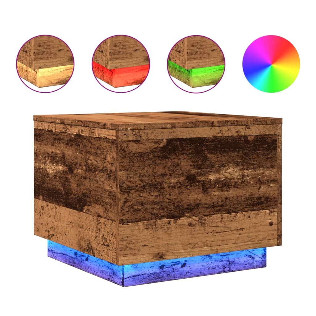 Table basse avec lumières LED vieux bois 50x50x40 cm