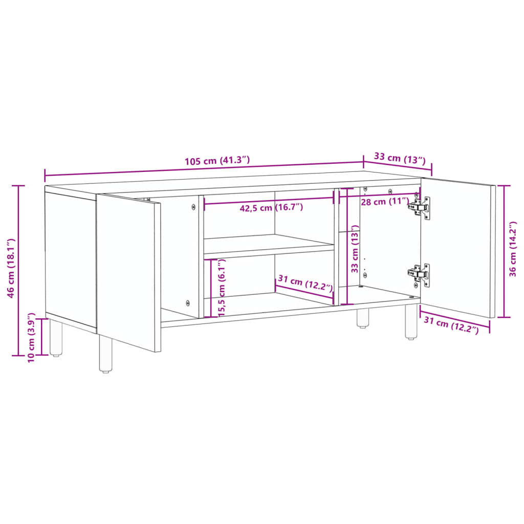 Schwarzer TV-Schrank 105x33x46 cm aus Holzwerkstoff