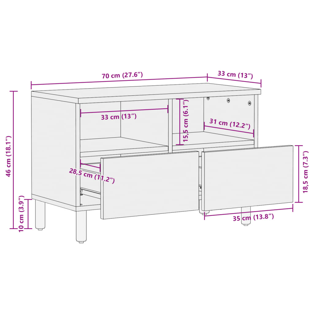 Schwarzer TV-Schrank 70x33x46 cm aus Holzwerkstoff