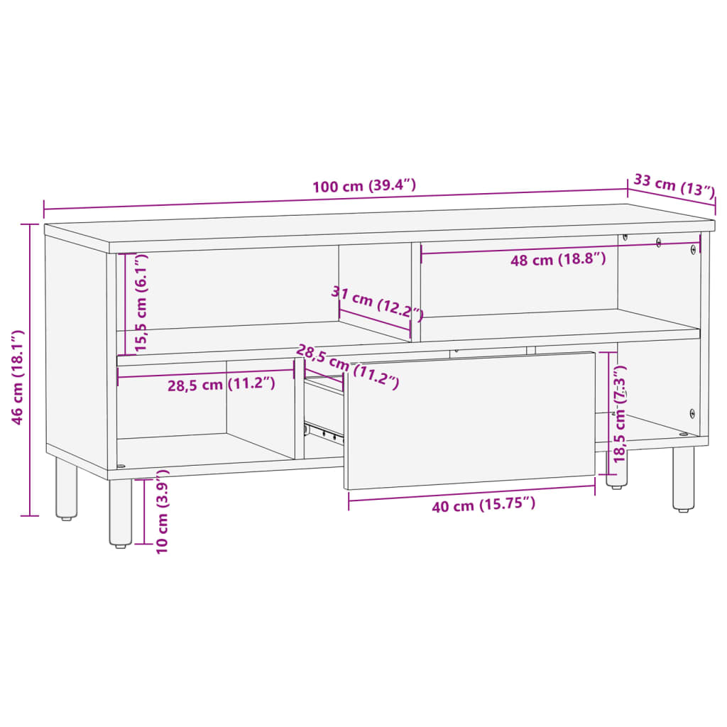 Schwarzer TV-Schrank 100x33x46 cm aus Holzwerkstoff