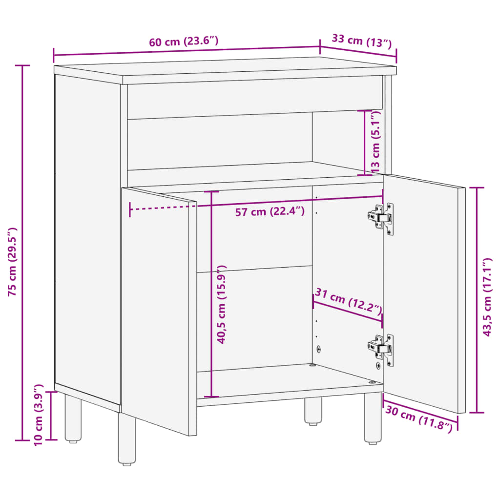 Schwarzes Sideboard 60x33x75 cm aus Holzwerkstoff