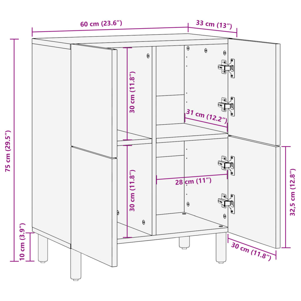 Schwarzes Sideboard 60x33x75 cm aus Holzwerkstoff