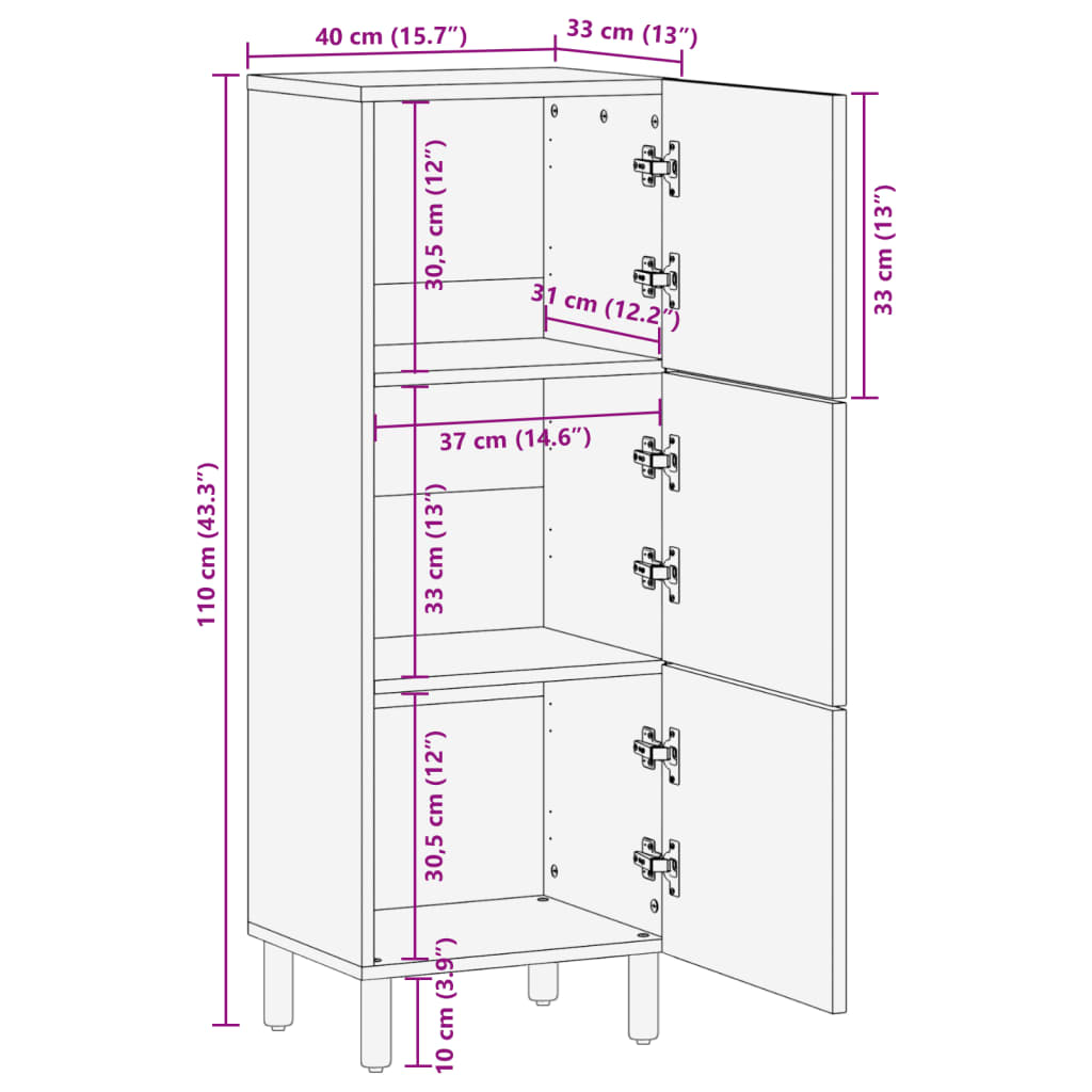 Schwarzes Sideboard 40x33x110 cm aus Holzwerkstoff