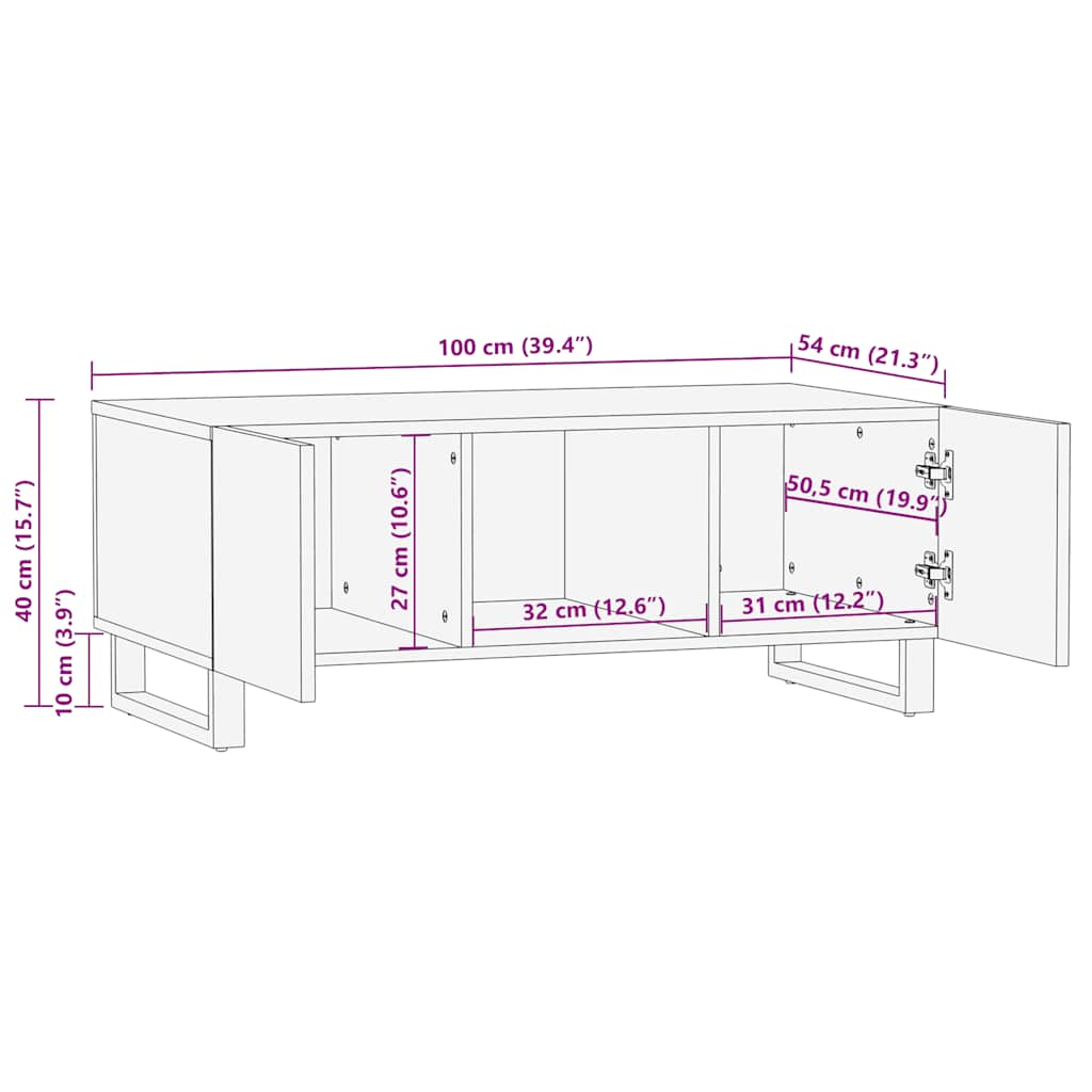 Table basse noir 100x54x40 cm bois massif de manguier