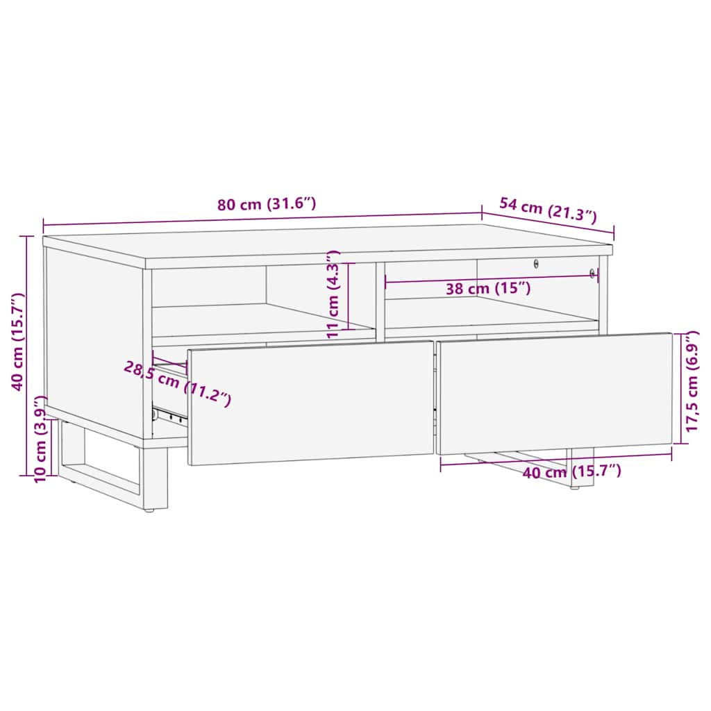 Table basse noir 80x54x40 cm bois massif de manguier