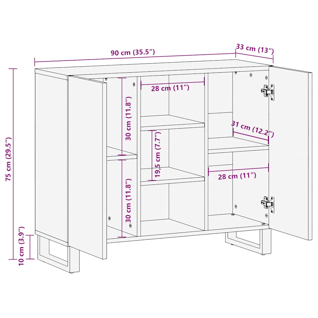 Buffet noir 90x33x75 cm bois massif de manguier