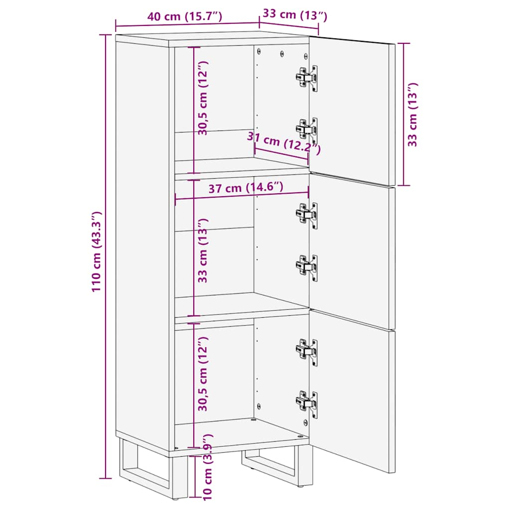 Schwarzes Sideboard 40x33x110 cm aus massivem Mangoholz