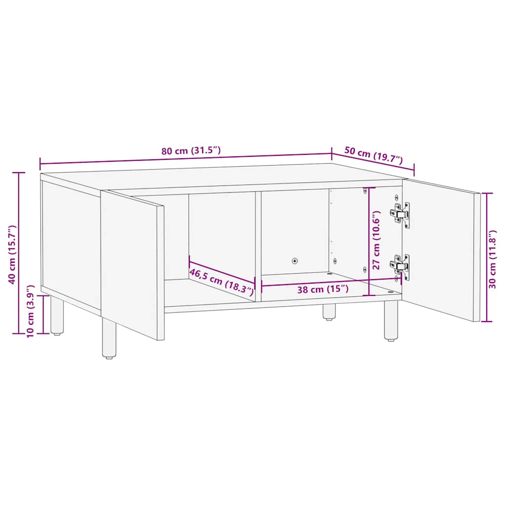 Table basse marron 80x50x40 cm bois de manguier massif