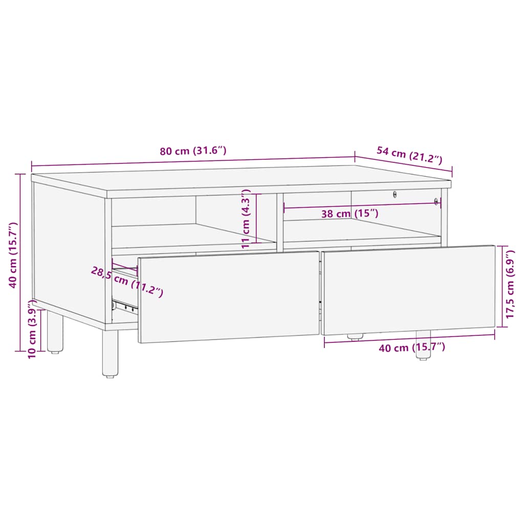 Table basse marron 80x54x40 cm bois massif de manguier