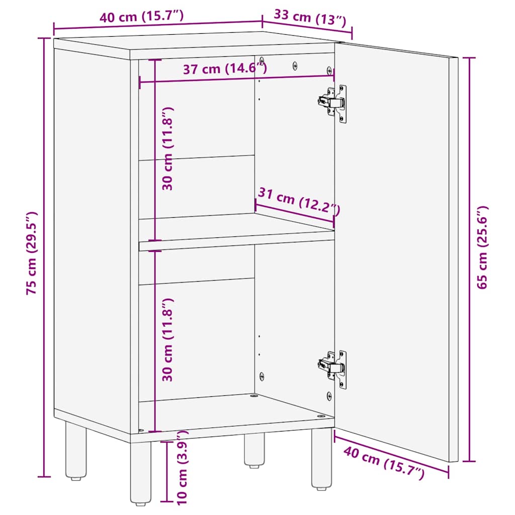 Buffet marron 40x33x75 cm bois massif de manguier