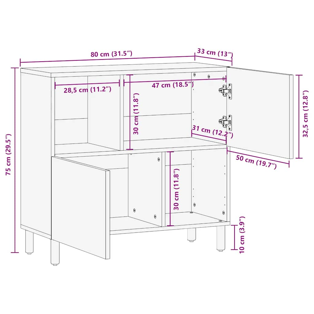 Buffet marron 80x33x75 cm bois massif de manguier