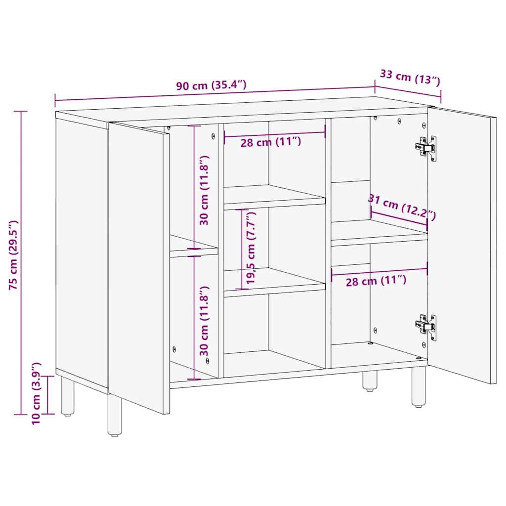 Buffet marron 90x33x75 cm bois massif de manguier